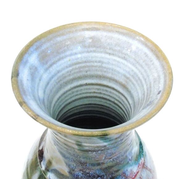 Artisan POTTERY VASE Teal Purple Pink Blue White Decorative Signed AL Studio Art - Picture 4 of 6